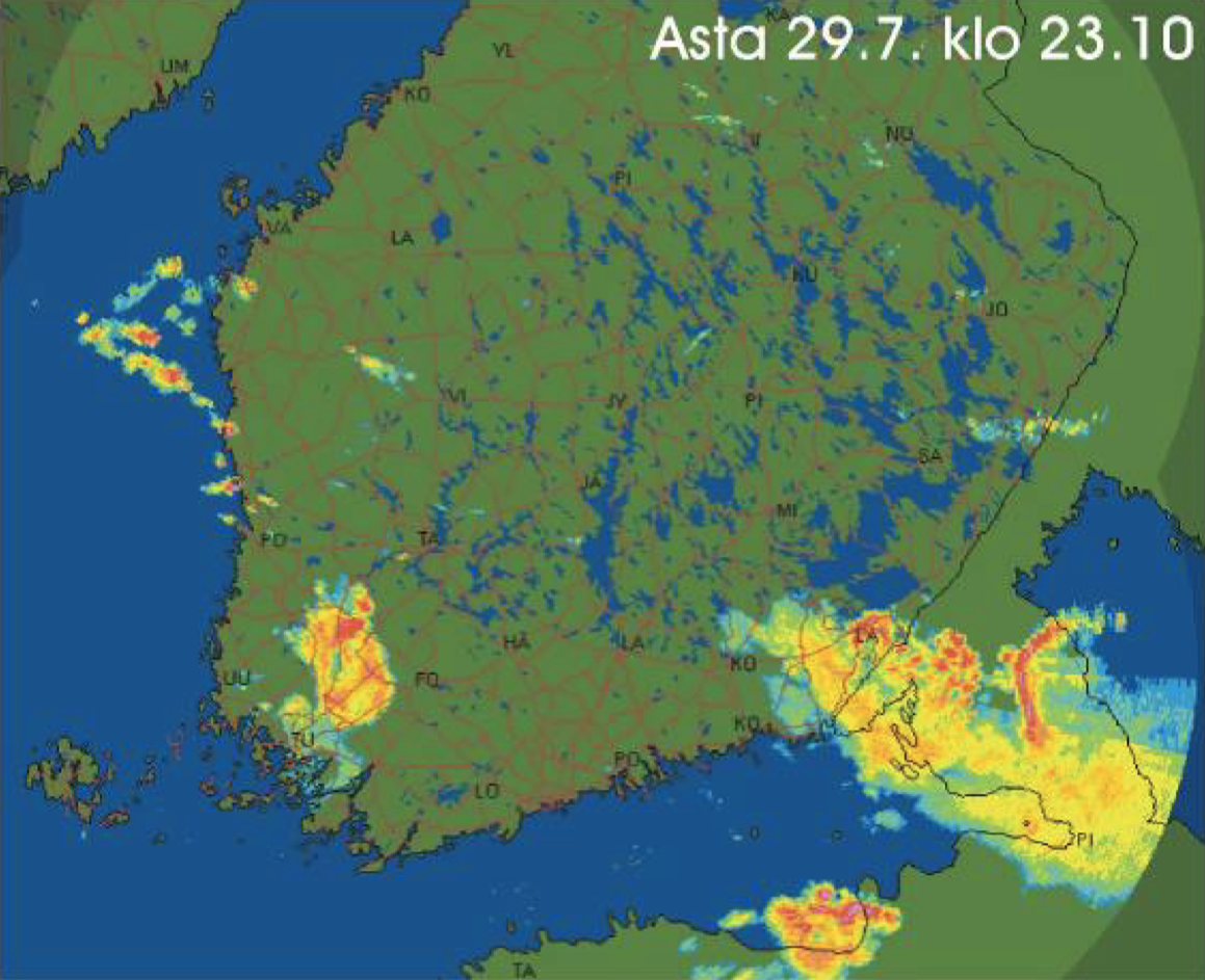 Asta-rajuilma 29.7.2010 Tutkakuva Asta-rajuilmasta 29.7.2010 klo 13.10
